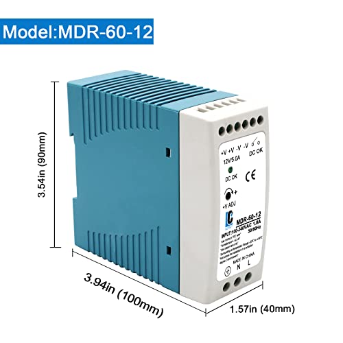 DIN Rail DC 12V Switching Power Supply MDR 60W (Input:100-240VAC,Output:12VDC,50/60HZ) Switch Converter (12V 5A)3