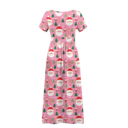 Image of Women's Fall Summer Short Sleeve Ankle Length V-Neck Party Dress with Pockets Size S-3XL