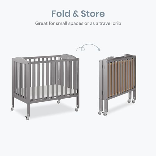 Dream On Me 3 in 1 Portable Folding Stationary Side Crib in Steel Grey, Greenguard Gold Certified, Safety Wheels with Locking Casters, Convertible, 3 Mattress Heights - image 4