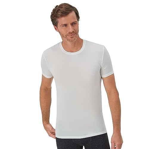 Hanes Men's Perfect Flex Crewneck Tee, 1-Pack, Stay Tucked Fitted Undershirt, Slim Fit Tight on Arms, White & Black