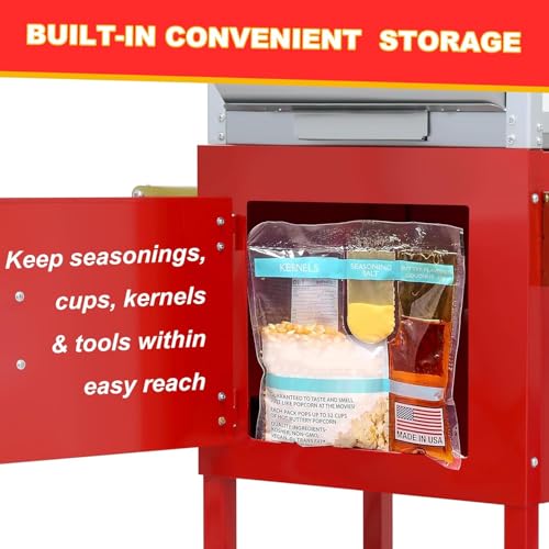 Image of Vintage Style Popcorn Machine 8oz - Snack Popper Maker with Stainless Steel Kettle, Retro Vintage Cart & Wagon Wheels, pop corn machine for Home, Parties, Movie theater, Christmas,Thanksgiving