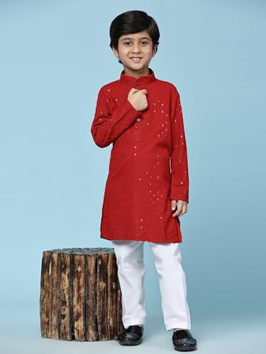 Image of Pro-Ethic Style Developer Men Silk Striped Father Son Matching Ethnic Wear Embroidery Mirror Work Kurta Pyjama Set |(Combo)B-117