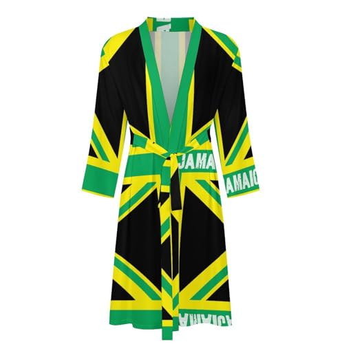 Jamaica Jamaican Kingdom Flag Mens Robe Long-sleeve Bathrobe Lightweight Nightgown Sleepwear for Spa Shower4