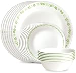 Corelle Vitrelle 18 Piece Glass Dinnerware Sets Service for 6, Triple Layer Chip & Crack Resistant Glass Plate and Bowl Sets, Spring Blossom Green