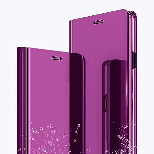CCSamll Samsung Galaxy A03S Makeup Mirror Phone Case Support Wireless Charging,Luxury Clear View Smart Display Case Ultra Thin Hard Flip Phone Cover for Samsung Galaxy A03S QH Purple