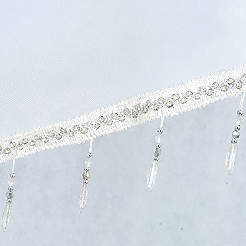 Popuid Swag Window Sheer Voile Ascot Valance With Tassel Beads Rod Pocket Elegant Treatment Valances For Farmhouse Kitchen Cafe Bedroom 51 By 24 Inches (White, 3) #TOP4