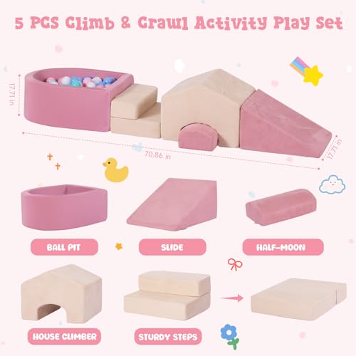 Image of STAOLENE 5PCS Foam Climbing Blocks for Toddlers 1-3 | Montessori Indoor Play Gym with Ball Pit & House Module, Soft Climb and Crawl Activity Set for Kids(Balls Not Included)