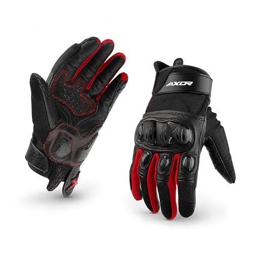 Axor Viper Riding Gloves,Touch Screen Compatible, & Visor Wiper Fingertips-Premium Bike Gloves Black Red-M