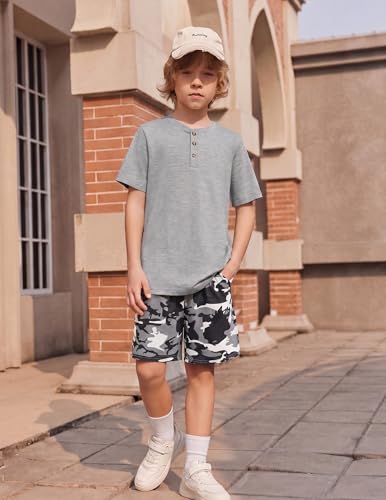 Image of Arshiner Boy's Textured Button Up Shirt and Shorts Set 2 Piece Summer Beach Outfit for 5~12 Years Kids