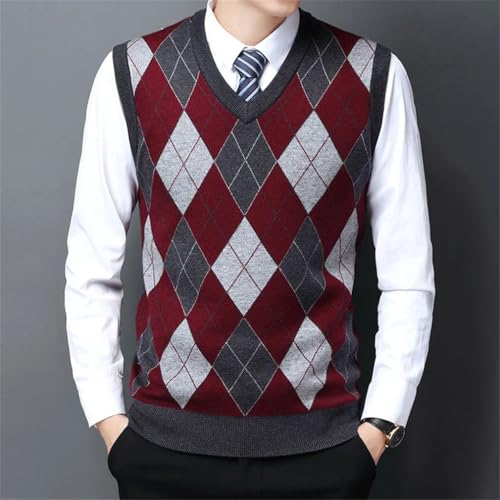 Middle-Aged Pullover Sweater Men'S Diamond Plaid Sleeveless Vest In Fall And Winter3