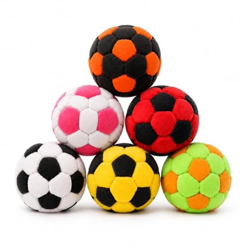 6 Pack Plush Footbag Set, 5 cm Soft Kick Balls with Foam Beads Filling, Colorful Soccer Footbag Balls for Teens & Adults, Indoor Outdoor Juggling Game, Party Favor & Active Play Gift (6pcs Mix)
