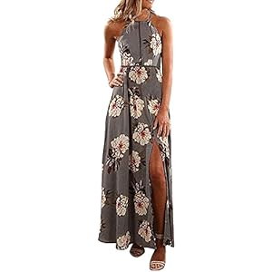 ZESICA-Womens-Halter-Neck-Floral-Print-Backless-Split-Beach-Party-Maxi-Dress ZESICA Women's Halter Neck Floral Print Backless Split Beach Party Maxi Dress,Grey,Small
