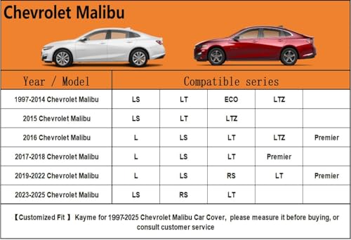 Image of Kayme 6 Layers Car Cover Custom Fit for Chevrolet Chevy Malibu (1997-2025) Waterproof All Weather for Automobiles, Outdoor Full Cover Rain Sun UV Protection.Silver