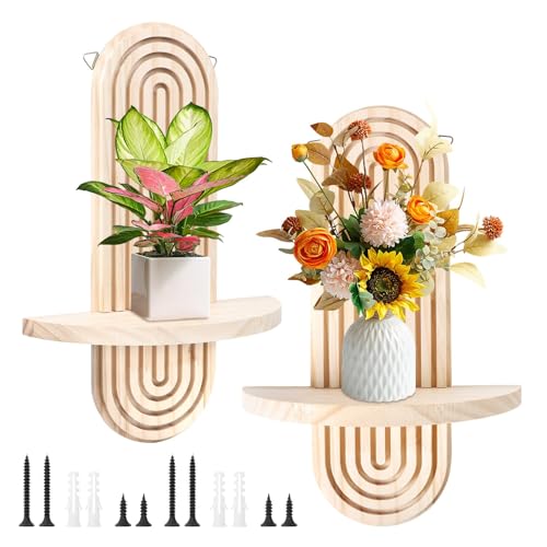BSTDAYEVER Etagere Murale Bois Étagère Murale Bohème Étagère Flottante Arc-en-Ciel 2Pcs Petite Étagères Murales en Bois pour la Décoration pour Chambre...