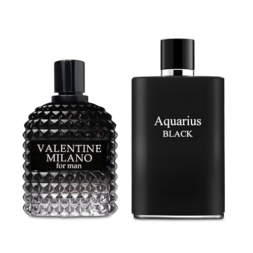 Image of AFLUXE 2PCS Valentine Milano /Aquari Black Eau De Toilette for Men-Fresh,Romantic Scent Perfume for Men 3.4 Fl Oz Each Mens Cologne For All Skin Daily Used