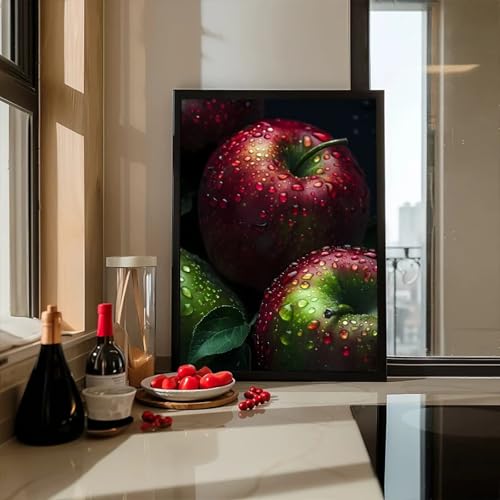Peinture murale cerises bananes mangues 60x90cm sans cadre pour cuisine