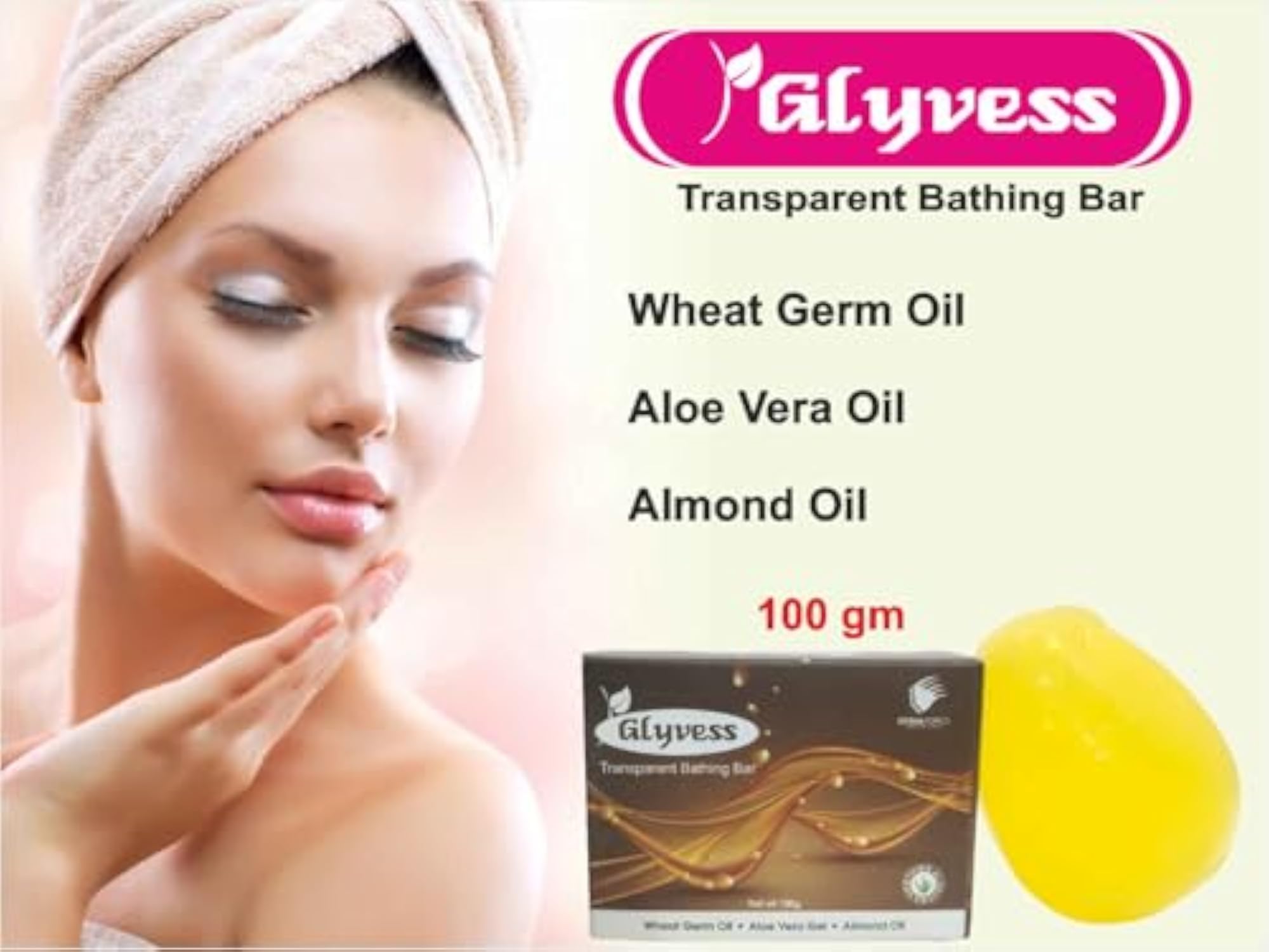 Transparent Bathing Bar with Wheat Germ Oil & Aloe Vera, 100g