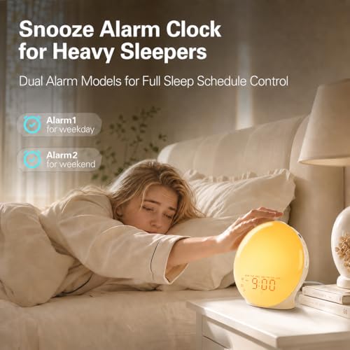 Image of JALL Full Screen Dimmer Sunrise Alarm Clocks for Bedrooms, Wake Up Light with FM Radio, 25 White Noise Sleep Sounds, Bluetooth Speaker, Dual Alarms Bedside Clock for Heavy Sleepers