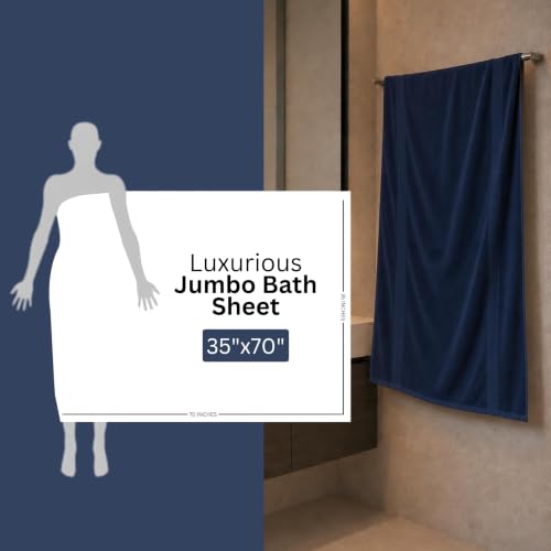 Image of Bulk 8-Pack Commercial Jumbo Bath Sheets, 35 inch x 70 inch, 600 GSM, Navy | For Vacation Rentals & Luxury Suites - 100% Ring-Spun Cotton with Plush Comfort & High Absorbency