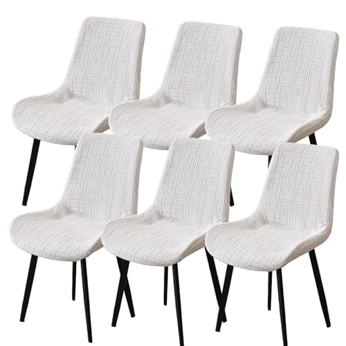 Juego de Fundas para sillas de Comedor con Respaldo Curvo, 6/4/2, elásticas, Modernas, Lavables, para restaurantes, cocinas y Banquetes.(Off-White,6)