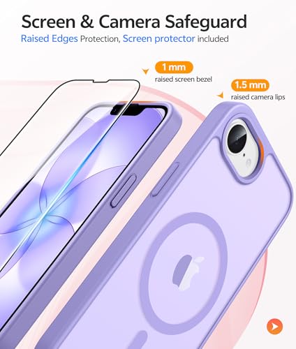 Image of FNTCASE for iPhone 17e Case: iPhone 16e Phone Case [Compatible with Magsafe] Translucent Matte Cases with [Screen Protector] Military Grade Shockproof Protective Phone Cover - Light Purple