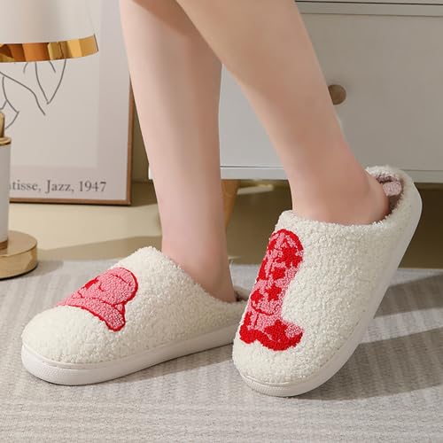 Image of Evil Eyes Cowboy Hat Slippers cute Warm Cozy House Shoes Soft Plush Fuzzy Slippers for Women Men