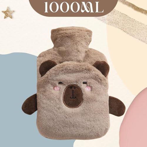 Image of Heating Water Bag For Pain Relief Hot Pack Portable Cartoon Cute Hot Water Bag with Soft Cover Heating Pad For Menstrual /Back Pain Period Cramps Therapy - 1L (BROWN - Bear)