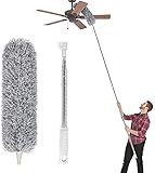 Microfiber Duster with Extension Pole(Stainless Steel), Extra Long 100 inches, with Bendable Head, Extendable Duster for Cleaning High Ceiling Fan, Interior Roof, Cobweb, Gap Dust- Wet or Dry Use