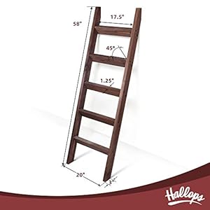 Hallops 5 Feet Blanket Ladder - 3x19x58 Inches, Wood Rustic Ladder Shelf - Space Saver Quilts, Blankets, and Towel Display Rack - Wall Leaning Vintage Farmhouse Decorative Shelf - Thin, Brown Hallops 5 Feet Blanket Ladder 3x19x58 Inches Wood Rustic Ladder Shelf Space Saver Quilts Blankets and Towel Display Rack Wall Leaning Vintage Farmhouse Decorative Shelf Thin Brown