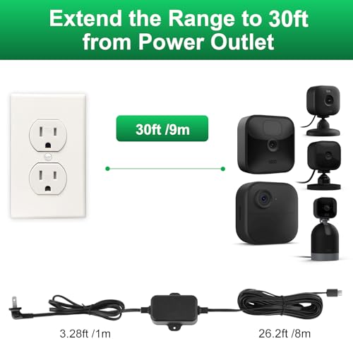 Image of UYODM 30ft Power Adapter for Blink Mini 2, Blink Outdoor 4 (4th Gen) Blink XT3 /XT2 /XT /Blink Mini, No Need for a Charging Head, Suitable for Indoor and Outdoor Use, IP67 Waterproof (White)