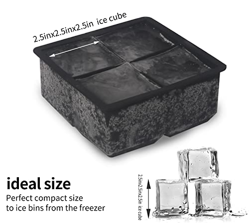 Large Ice Cube Trays Silicone (2.5-Inches) - Giant Cocktail Silicone Ice Maker, Scotch Whiskey Ice Cube, Easy Release Reusable Ice Cubes,Food Grade (Black 2 Tray) #TOP2