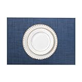 YAHUO PVC製 ランチョンマットプレースマット 防水 断熱パッド テーブルマット デスクマット 耐久性 食器 パッド 45*30cm(6点セット) ネイビー