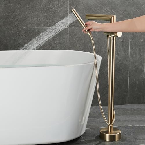 Robinet de baignoire sur pied cascade chromé avec douchette - 3