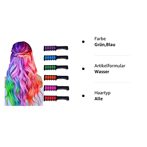 Foto von 6 Farben Haarkreide Kamm, LauCentral Temporär Haarfarbe Kreide Kamm Auswaschbar mit Handschuhe und Schal für Geschenk DIY Cosplay für Karneval Weihnachten Halloween Geburtstag Partys