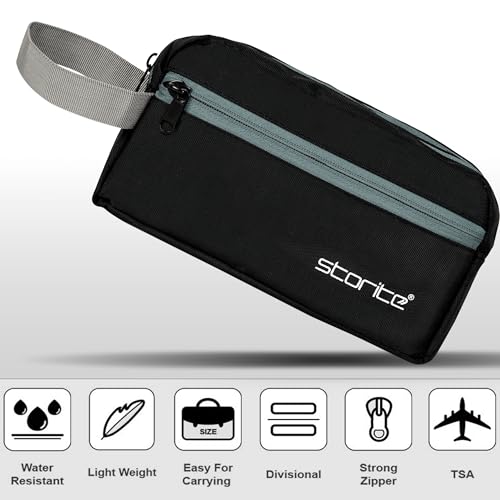 Image of Storite Polyester Multi-Pocket Toiletry Bag for Men & Women Travel, Grooming Kit, Toiletries Shaving Kit & Cosmetics Water Resistance Pouch Organizer Travel Pouch for Make Up (1Pk -Black)