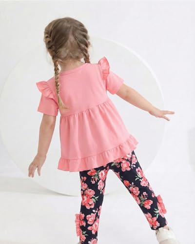 Image of Weebaby Baby Girl Clothes Infant Toddler Girl Clothing Ruffle Shirt High Low Top Floral Allover Pant Little Girls Clothes