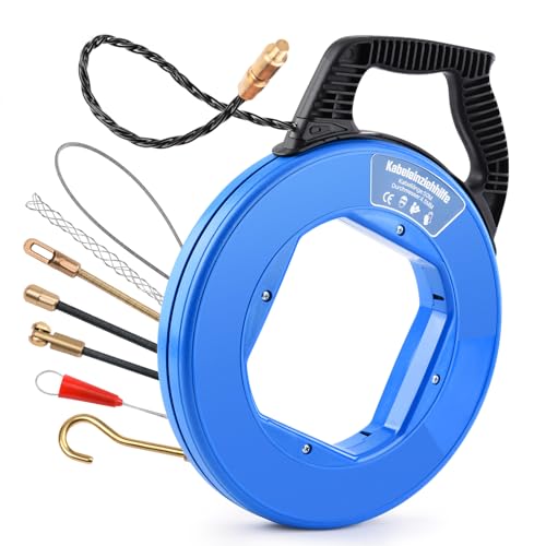 Kabeleinziehhilfe 50m, 4,5mm, Einziehspirale inkl. 7 Adapter, Einziehhilfe für Leerrohre, Einziehfeder für Leerrohr, Zugdraht, Kabelzieher für Kabel & Elektroinstallationen