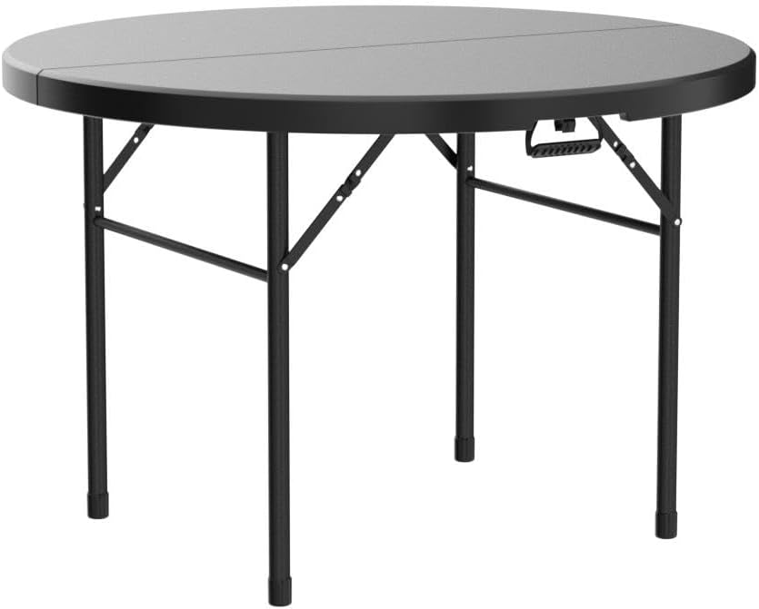 YITAHOME 48 Inch Round Folding Table for Outdoor/Indoor, Heavy Duty Folding Plastic Table w/Thick Table Top and Sturdy Metal Frame, Ideal for Party Picnic Camping BBQ Events, Black