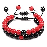 【Material】 Piedra N/Ａ Aniversario del día de la Madre Juego de Pareja de Cuerda Trenzada, Pulsera, Negro, Blanco, con Cuentas, Pulseras de Piedra de Lava Natural, joyería con dijes, Regalos para apuestas, Amigos