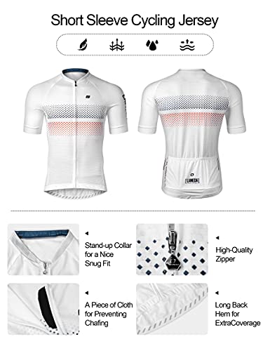 LAMEDA Maillot Ciclismo Hombre Verano Ropa Ciclista Hombre Poliéster 100% Transpirable （RY Blanco-L