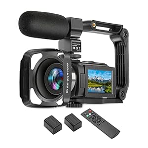 4K Video Camera Camcorder, Ultra HD WiFi 60FPS 48MP 16X Digital Zoom, Touch Screen Night Vision Vlogging Camera, YouTube Camera with External Microphone, Remote Control, Lens Hood, Stabilizer