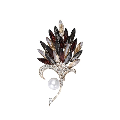 Image of Rhinestone Brooch Pin for Women Elegant Crystal Flower Bouquet Brooches Lapel Pin Wedding Party Dress Accessories for Wife Mom Birthday Gifts