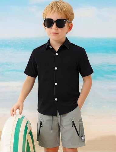 Image of Hawaiian Shirt for Boys Button Down Wrinkle Free Shirt Short Sleeve Funny Beach Casual Summer Print Top for Kids 4-15 Years