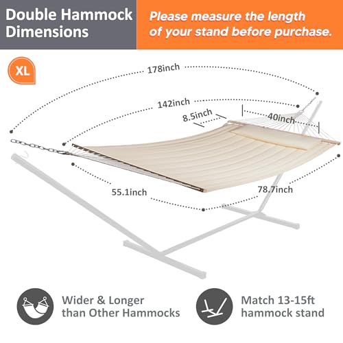 Image of SUNCREAT Double Hammock for 2 Person, 475 lbs Capacity, Beige