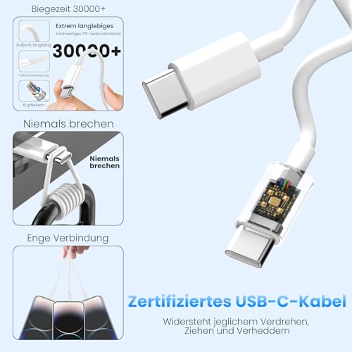 2er Pack 20W USB-C Ladegerät mit 2M+2M USB-C schnellladekabel, Schnellladegerät Für iPhone 18/17/16/15/Air/e/Pro/Pro Max/Plus… – Ansicht 3