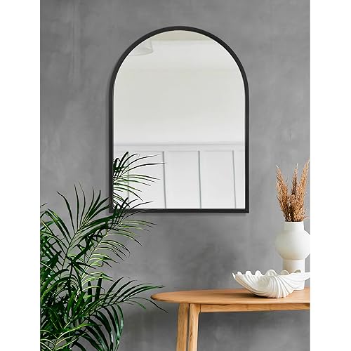 Image of Arch Wall Mirror Bathroom Mirror Black Metal Framed Mirror, Arched Wall Mounted Vanity Mirror for Bedroom Entryway Living Room 26 inchx18 inch