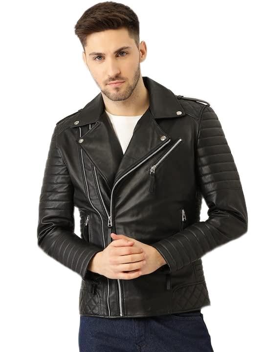 Men's Biker Leather Jacket in Black-image-8