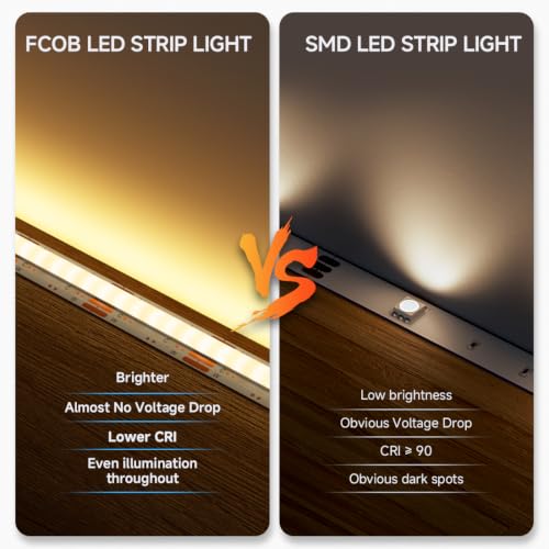 Image of BTF-LIGHTING COB FCOB Dimmable CCT LED Strip DC24V,UL Listed,16.4FT Tunable | 2700K-6500K,No Voltage Drop,8mm Wide,CRI 90+ Dotless Light,for Bedroom,DIY Lighting Decor(No Power Supply or Controller)