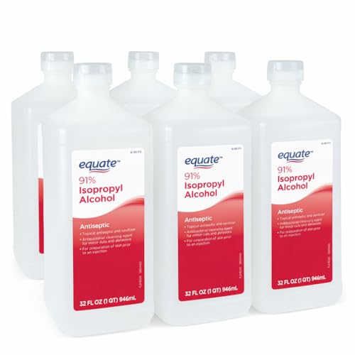 Equate Isopropyl Alcohol 91%, 32 FL Oz | Antiseptic & Cleaning Solution, 6 Pack