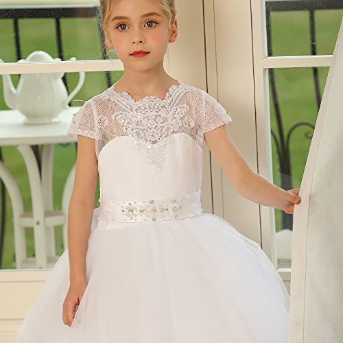 Sittingley Flower Girls Lace Tulle Gowns First Communion Dresses White 12 #TOP4